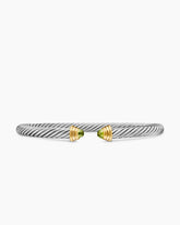 Cable Teen Bracelet in Sterling Silver with 14K Yellow Gold and Peridot, 4mm